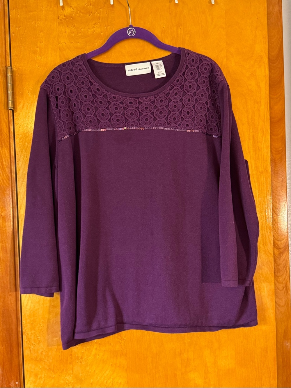 Alfred Dunner Deep Purple Lace Yoke Long Sleeve Tee